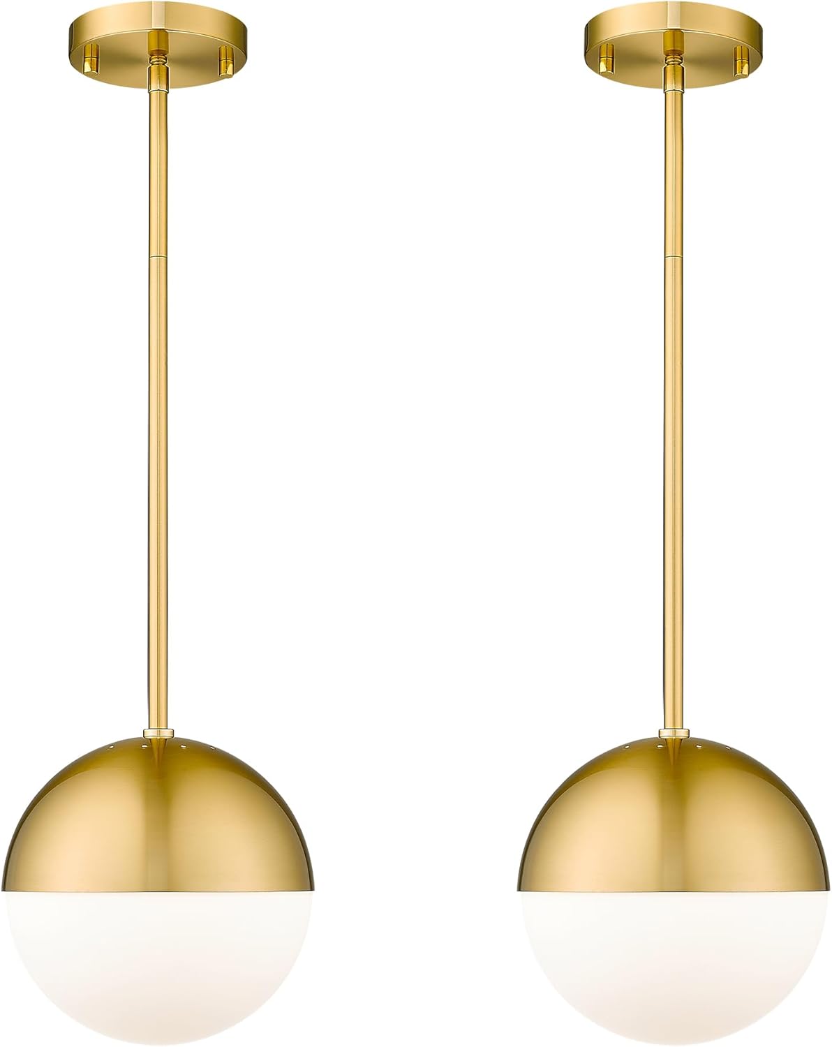 Modern Brushed Gold Pendant Lights with Milky Globe Shades