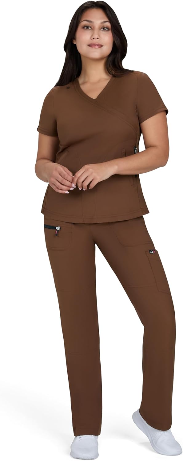 KOI Lite Women's Philosophy Mock Wrap Side Zipper Scrub Top