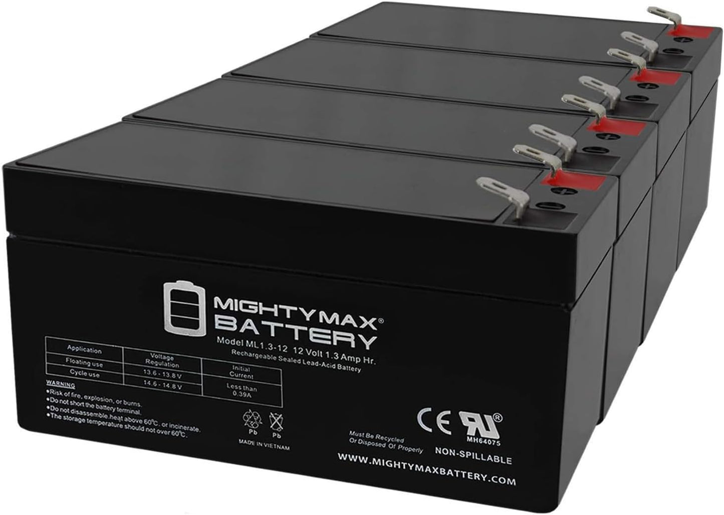 Mighty Max Battery ML1.3-12 SLA Rechargeable Battery Pack of 4