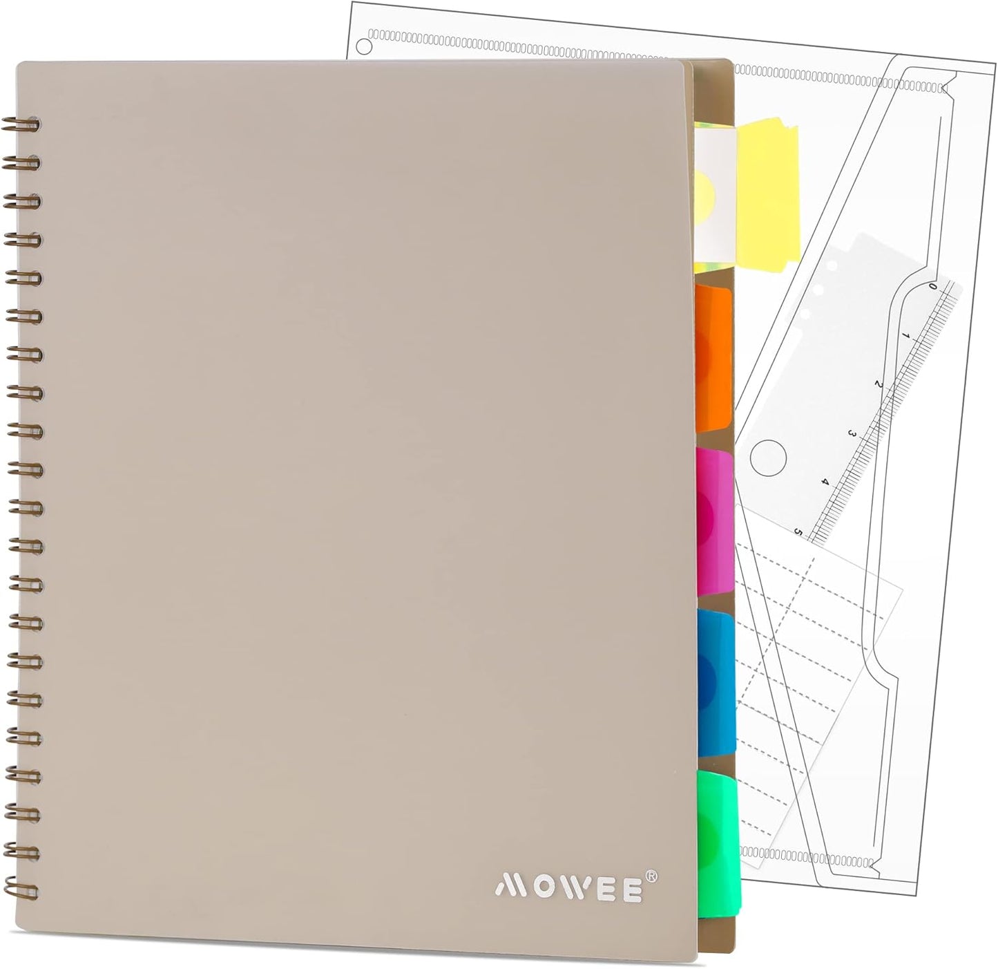 5 Subject Spiral College Notebook w/ Dividers, Tabs, 200 Pages - Ideal for Writing, Home & Office - 8.5x11 CoCo Brown