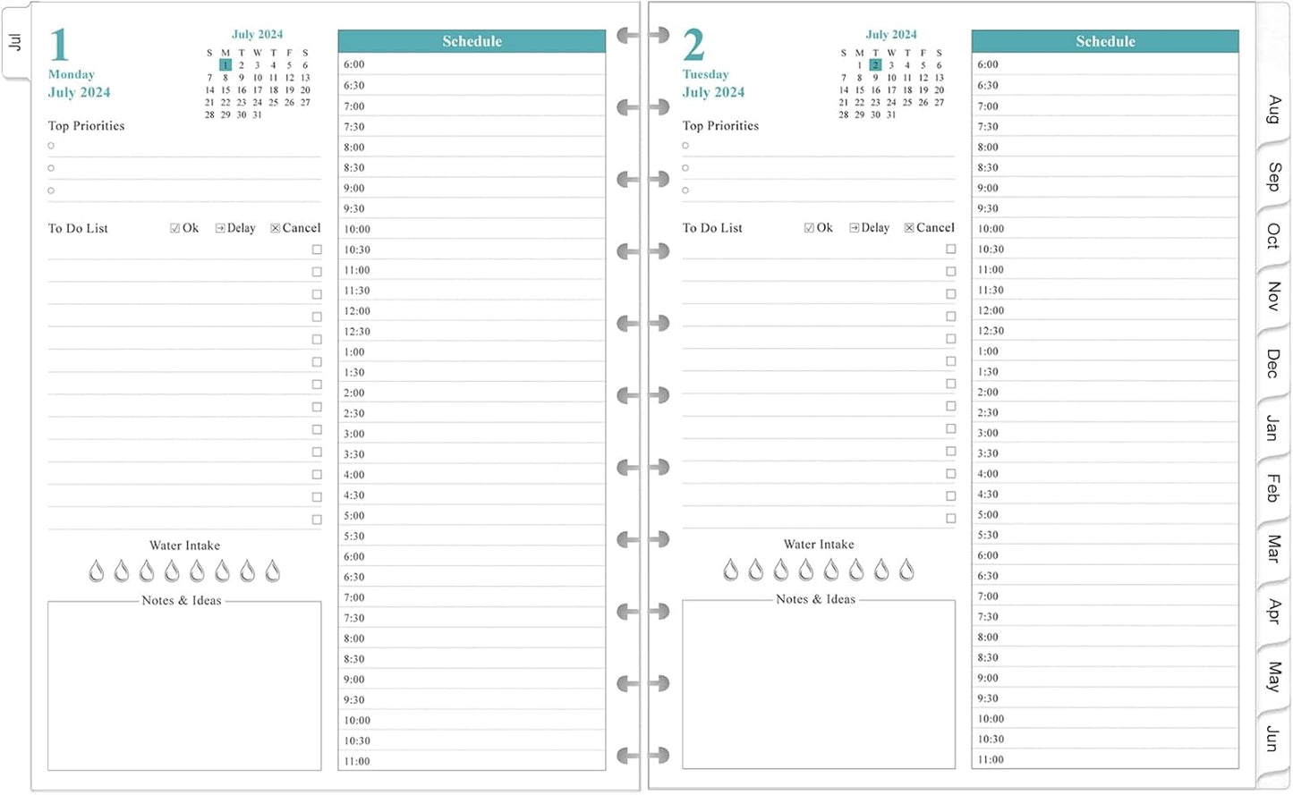 2025 Ocean Daily Planner Refill - 11-Disc Discbound, One Page Per Day