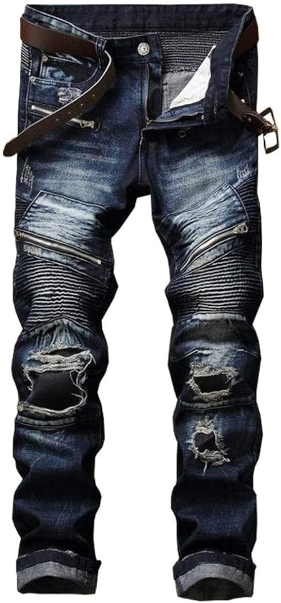 AITITIA Men's Biker Zipper Deco Washed Straight Fit Jeans Review