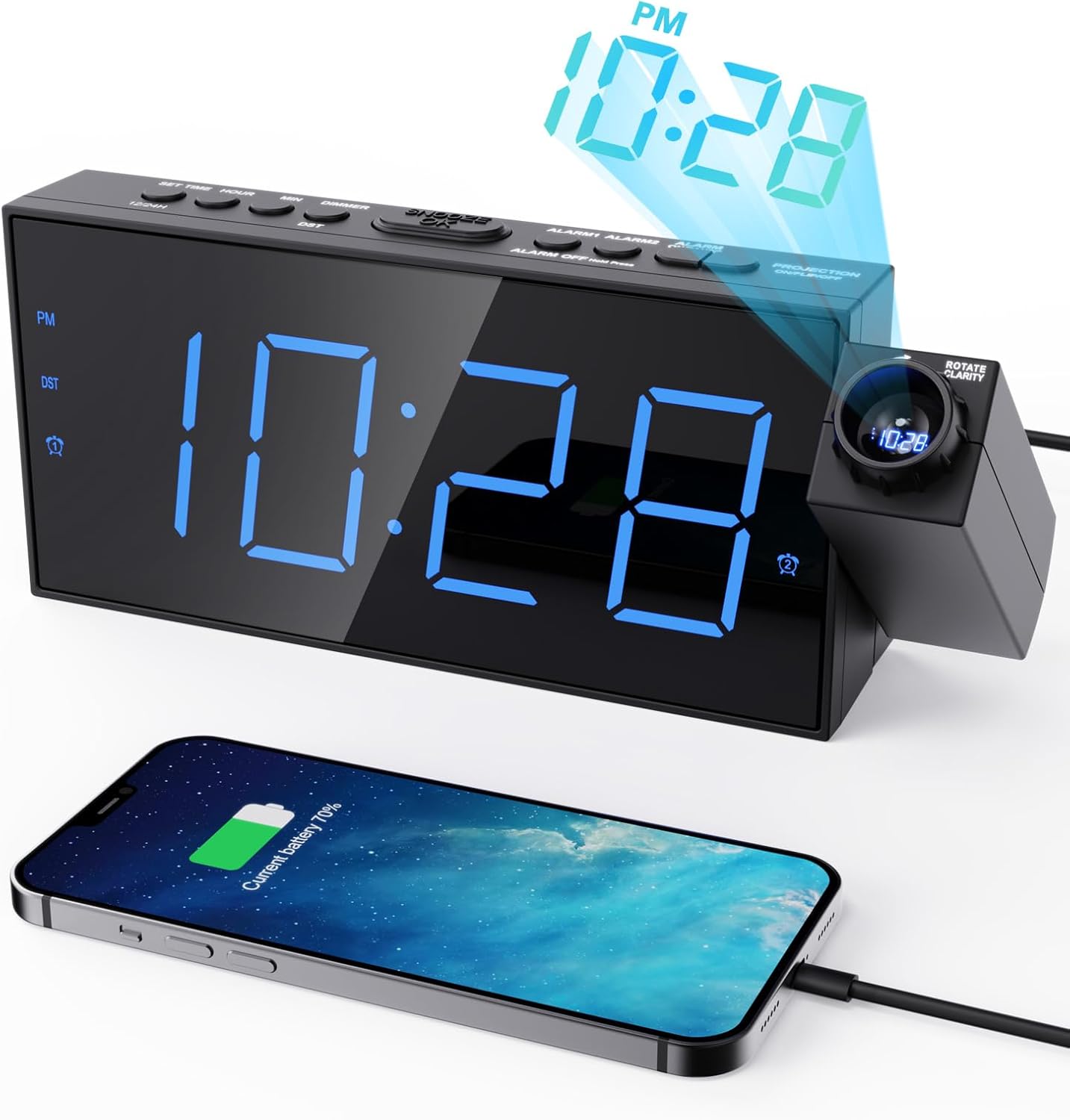 OnLyee Projection Alarm Clock: 180 Rotatable Projector