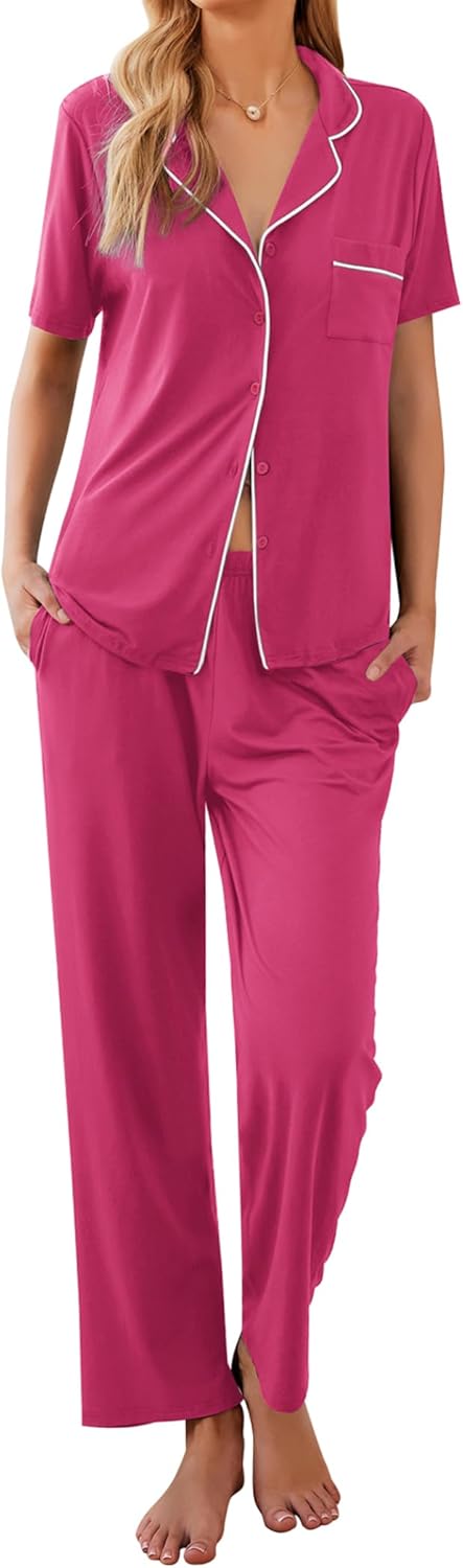 Ekouaer Women Pajamas Set Soft Button Down Sleepwear Pjs