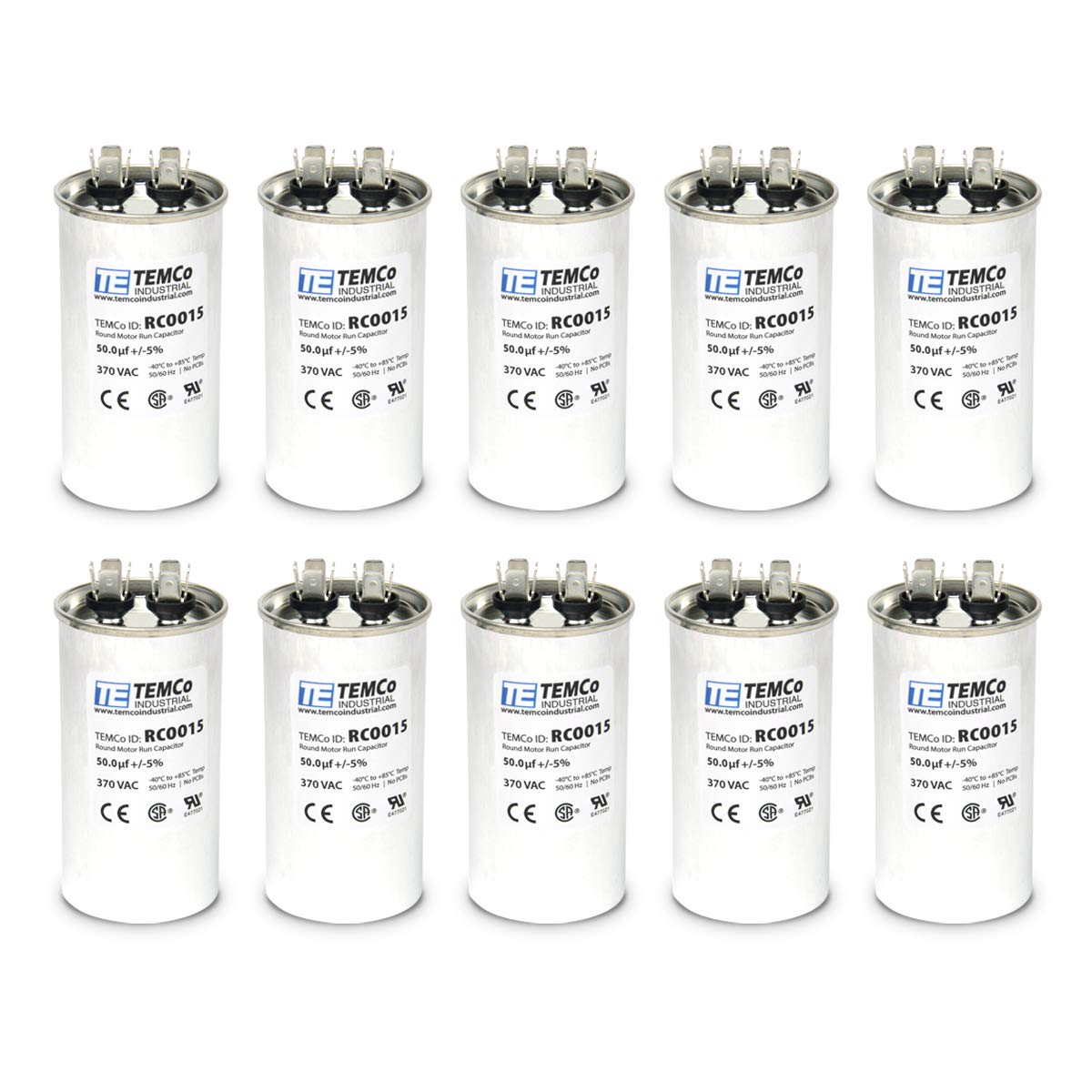 10 Pack 50 uF Run Capacitor for HVAC AC Fan and Motor Applications