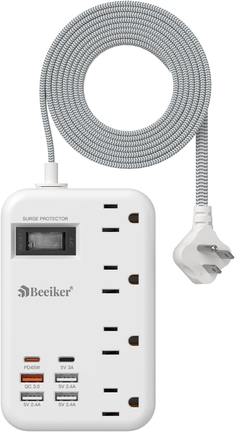 45W USB C Travel Power Strip with 6 USB Ports and 4 Outlets