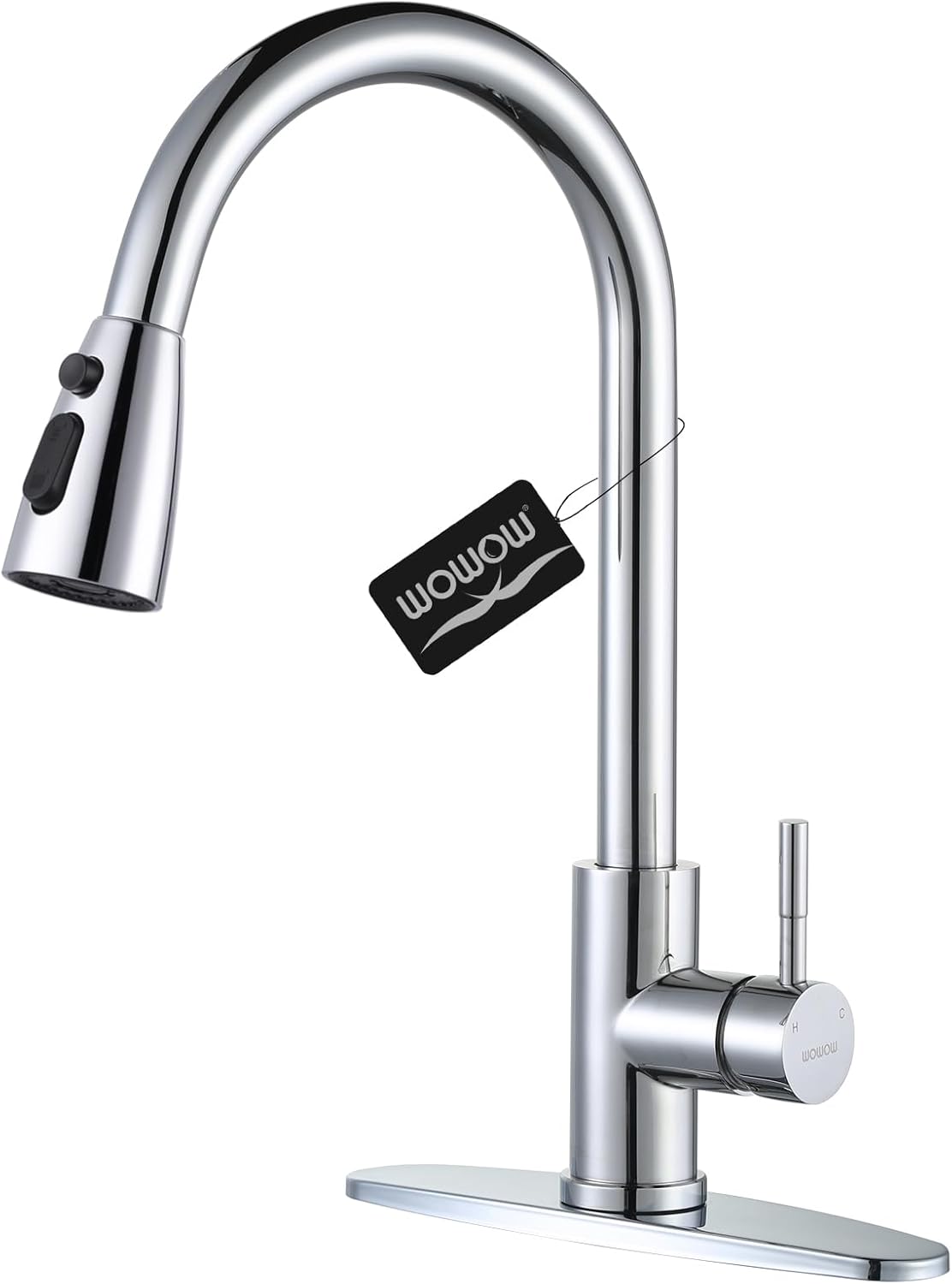 WOWOW Chrome Kitchen Faucet with Pull Down Sprayer for Modern Kitchens