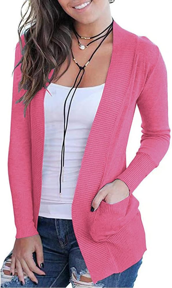 Open Front Casual Long Sleeve Knit Cardigan with Pockets