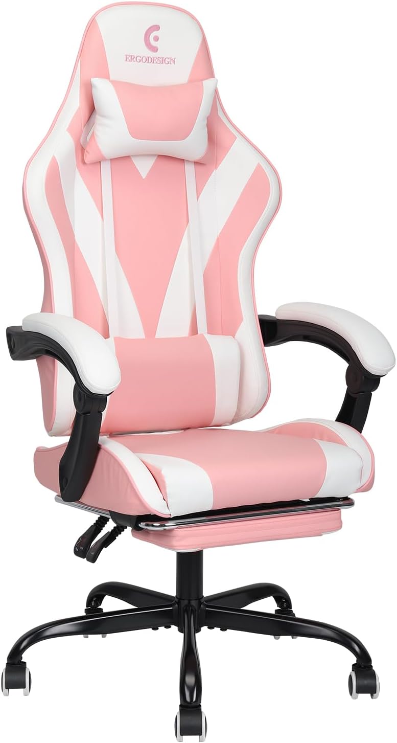 Ultimate Comfort Gaming Chair, ErgoDesign, Pink/White