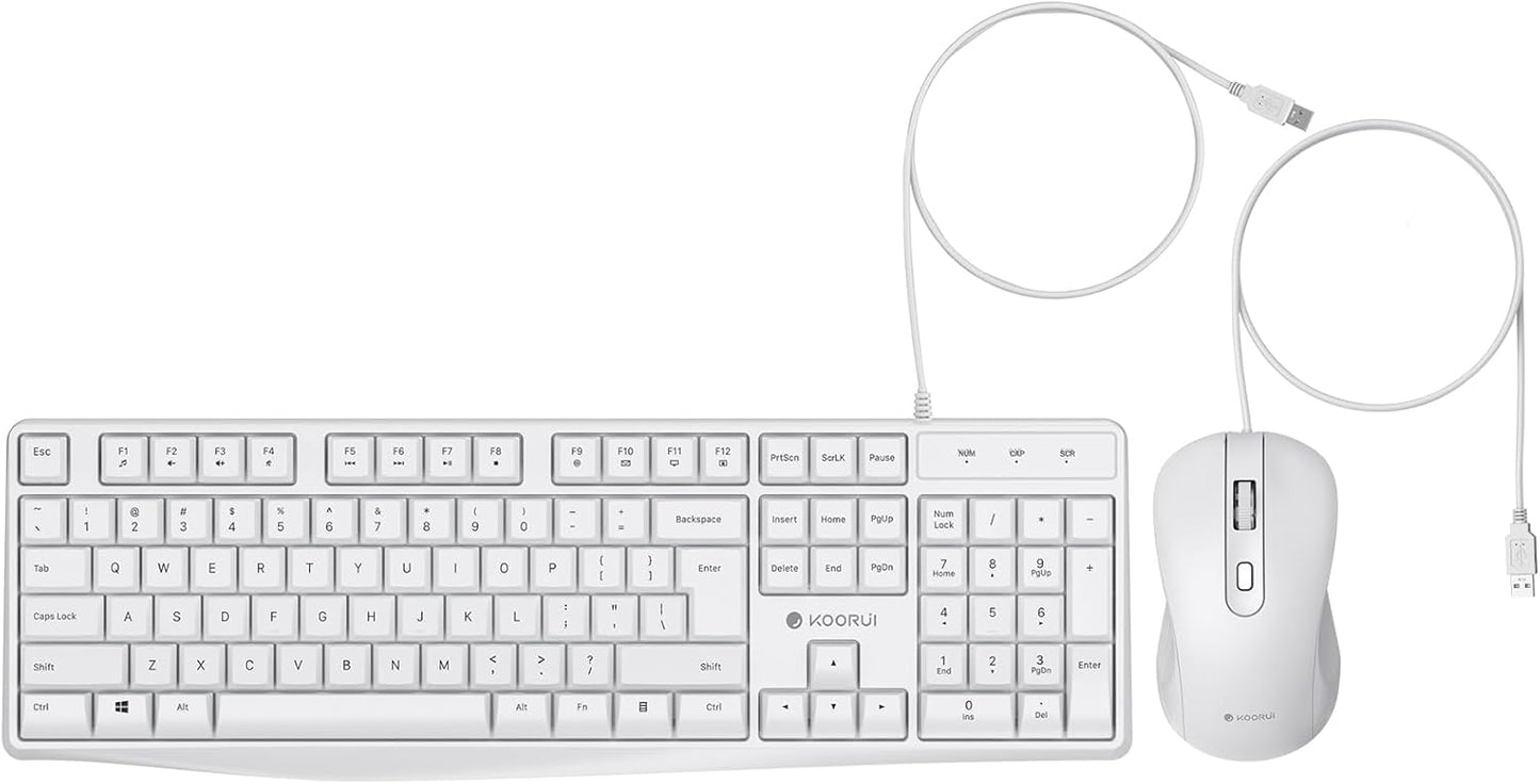 KOORUI Full Size Wired Keyboard & Mouse Combo: Ergonomic, High-Definition Optical, Light&Slim