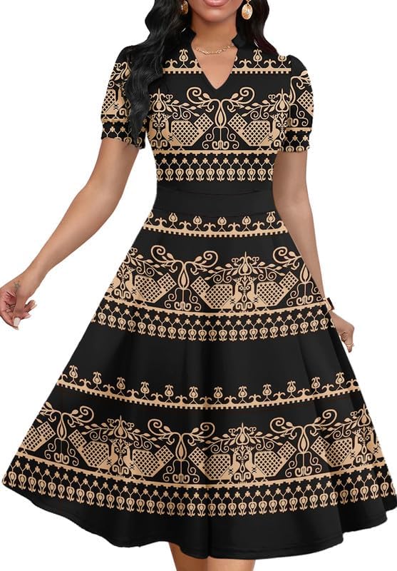 Womens Short Puff Sleeve V Neck Casual Cocktail Party Dress