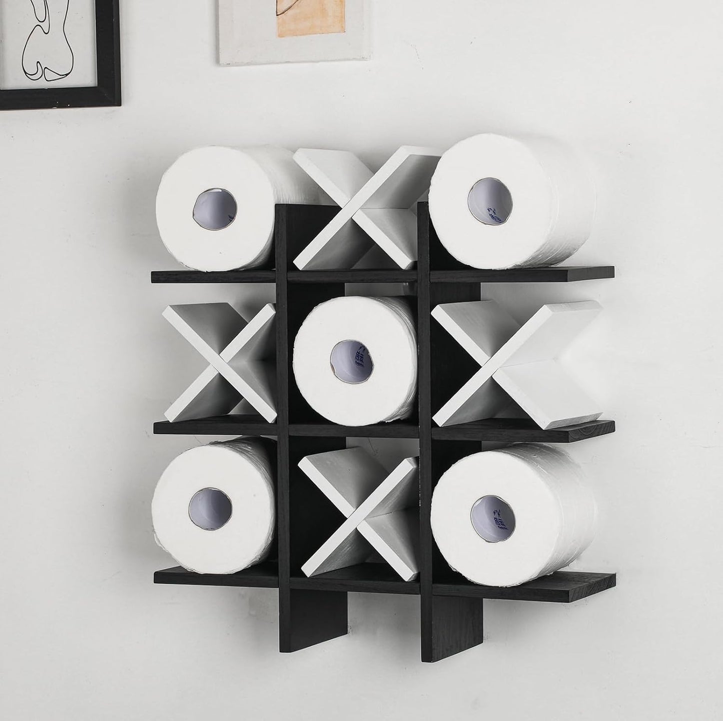 Tic Tac Toe Toilet Paper Holder Stand for Rustic Bathroom Decor