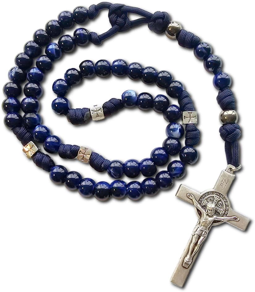 BLUE Marian Meditation Rosary with St. Benedict Crucifix 22ftin