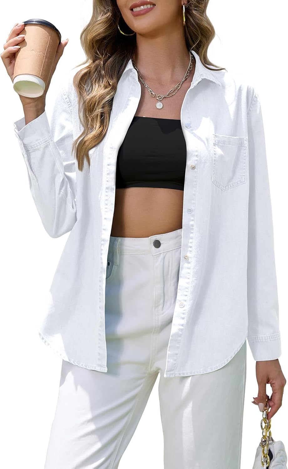 Denim Shirt Women Chambray Western Casual Long Sleeve Tops