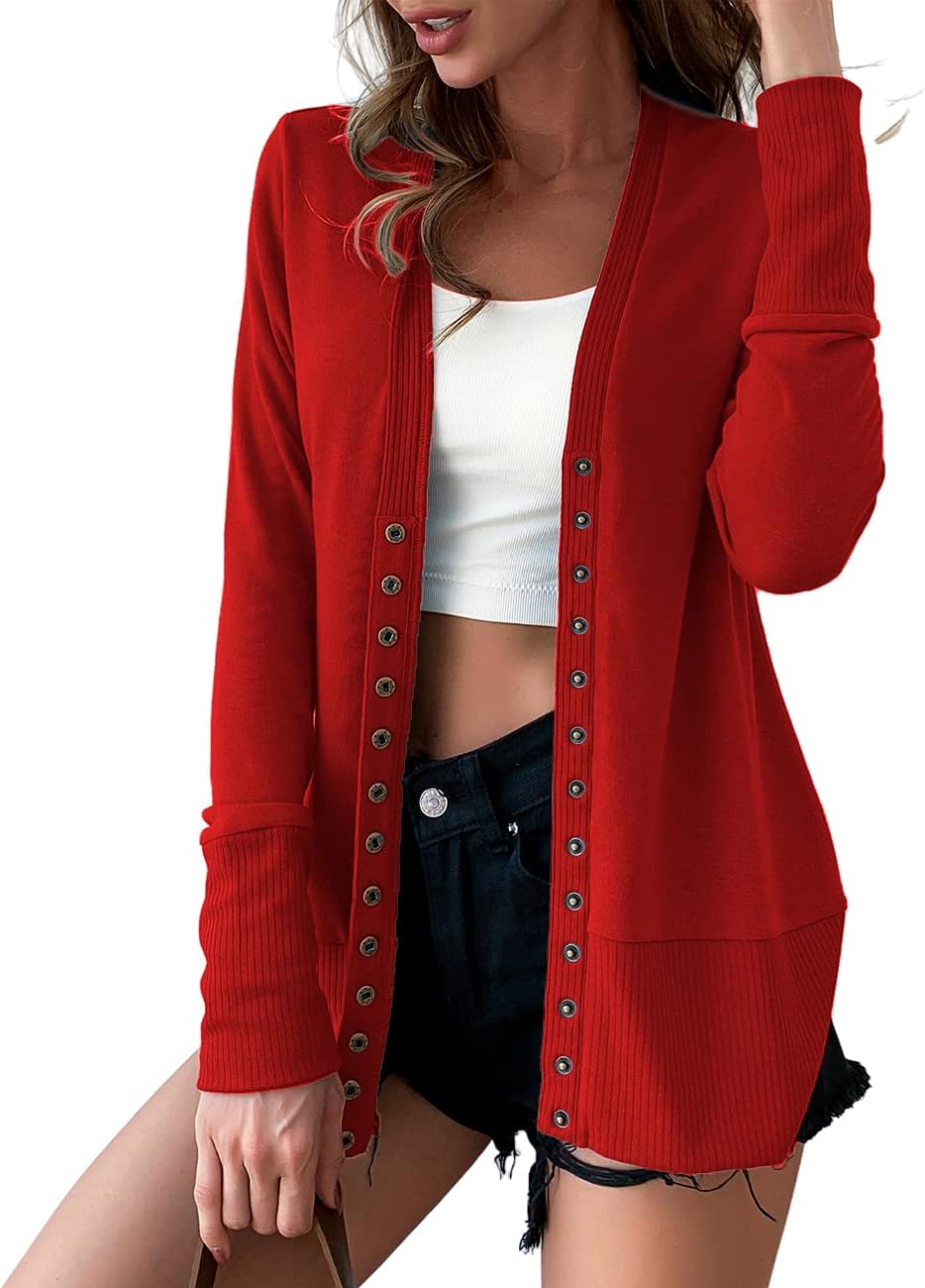 Stylish Long Sleeve Button Down V Neck Cardigan for Women