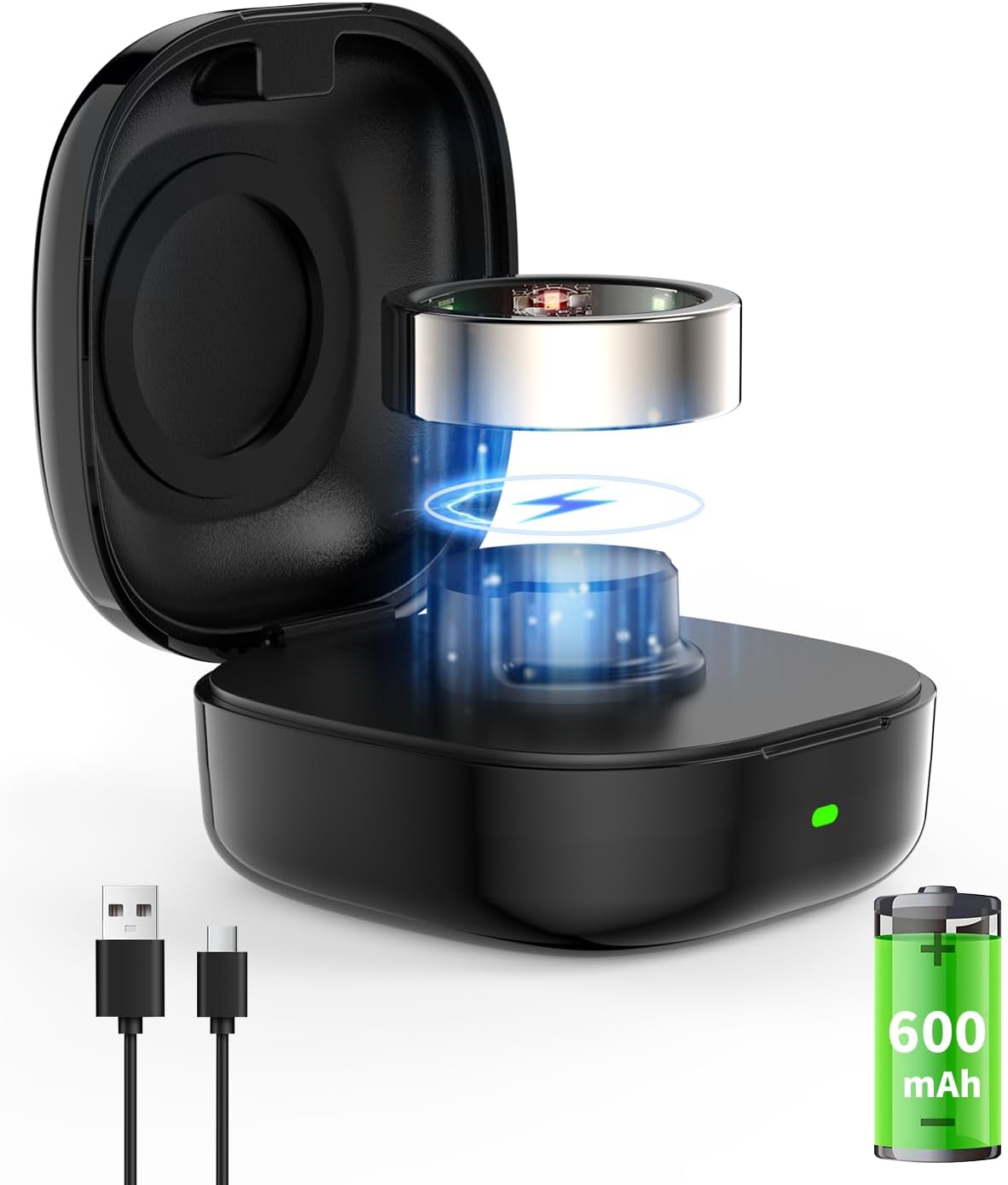 600mAh Portable Charge Case for Oura Ring Gen3 - Black Dock