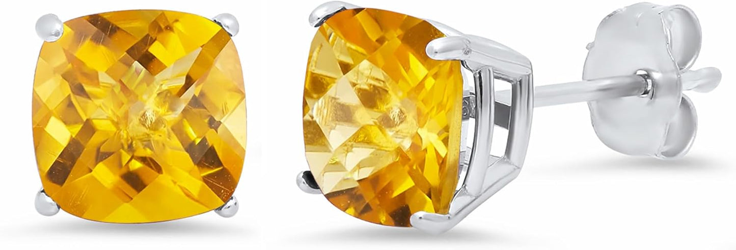 14k White or Yellow Gold Cushion-Cut December Birthstone Earrings