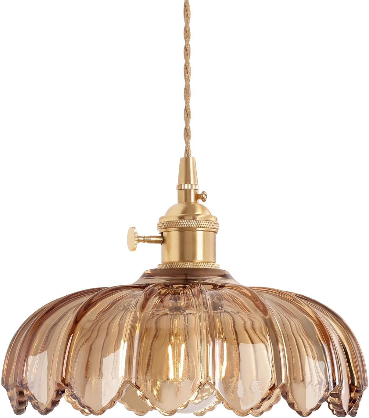 Pendant Light with Amber Glass Shade for Vintage Home Decor