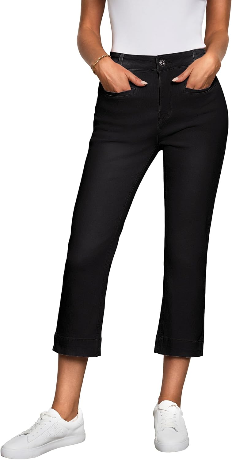 High Waisted Slim Straight Capri Jeans for Women by luvamia