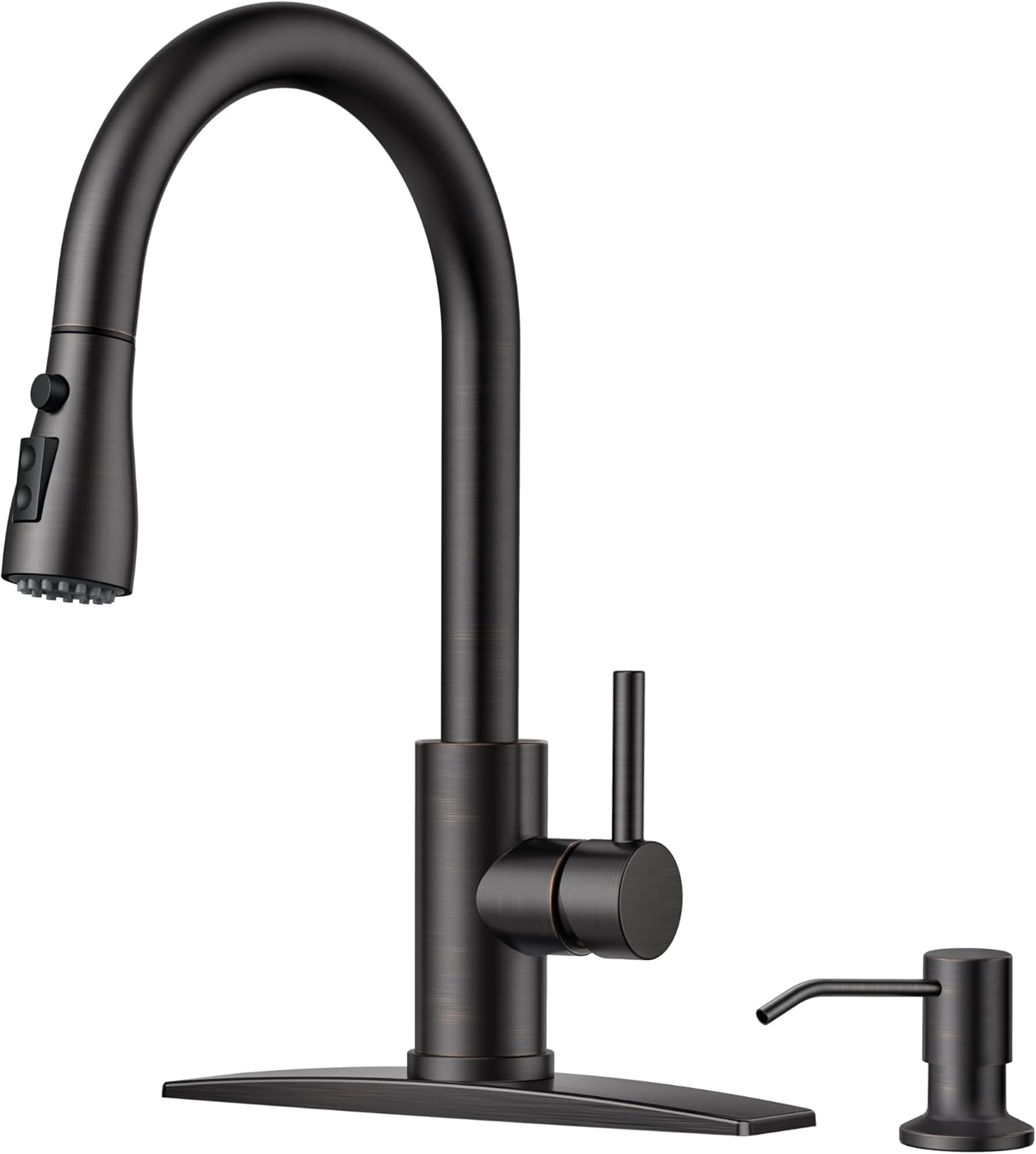 FORIOUS Kitchen Faucet with Soap Dispenser and Pull Down Sprayer