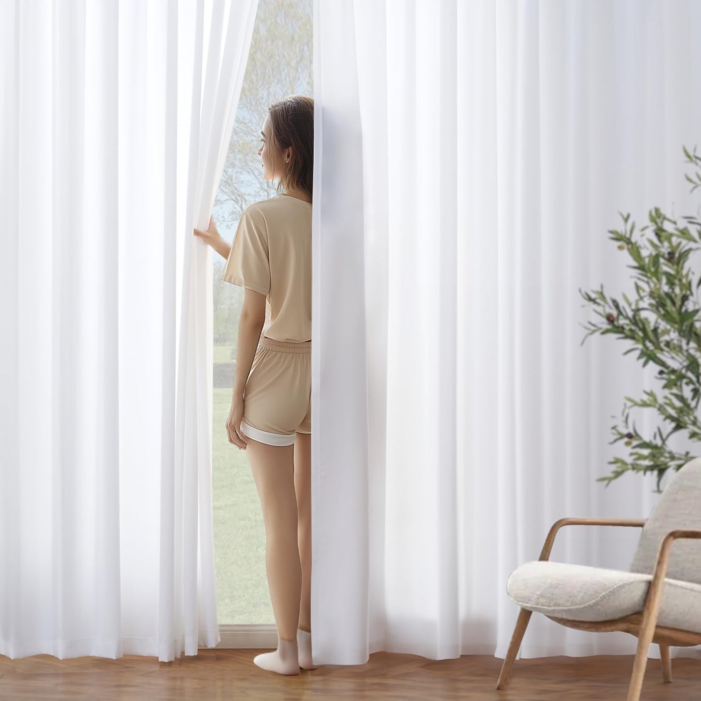MIULEE White Privacy Sheer Curtains, 72 Long, Light Filtering - 2 Panels