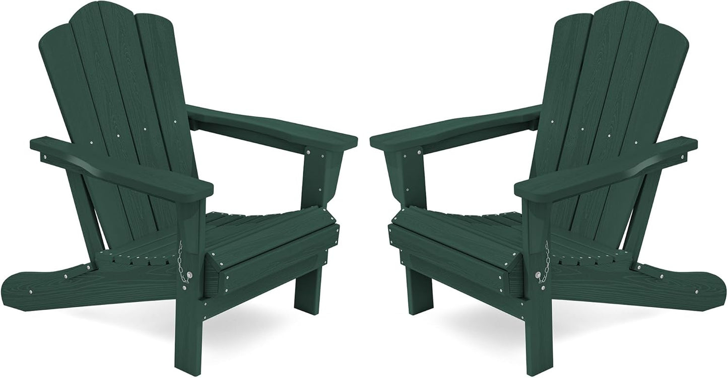 Folding Adirondack Chair Set of 2, HDPE All-Weather Green