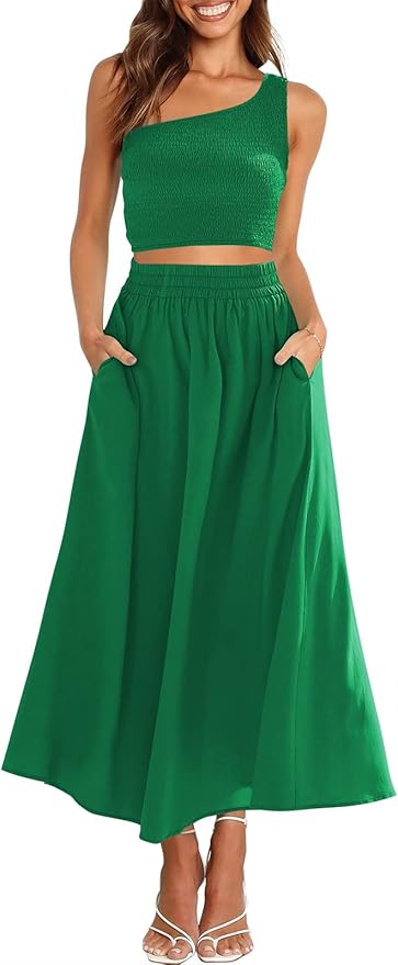 Stylish Women's 2 Pieces Outfits with One Shoulder Design