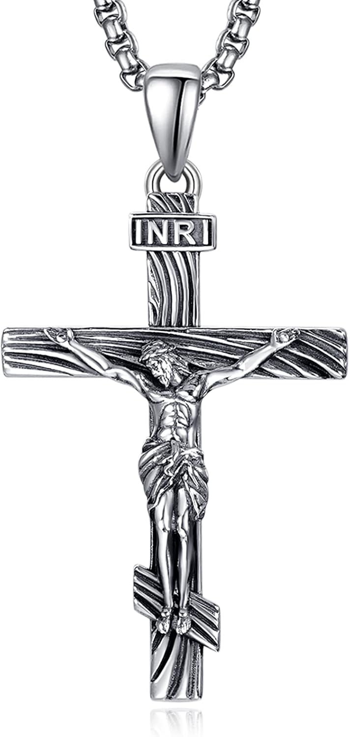 Sterling Silver Cross Necklace for Men with 22 in Chain