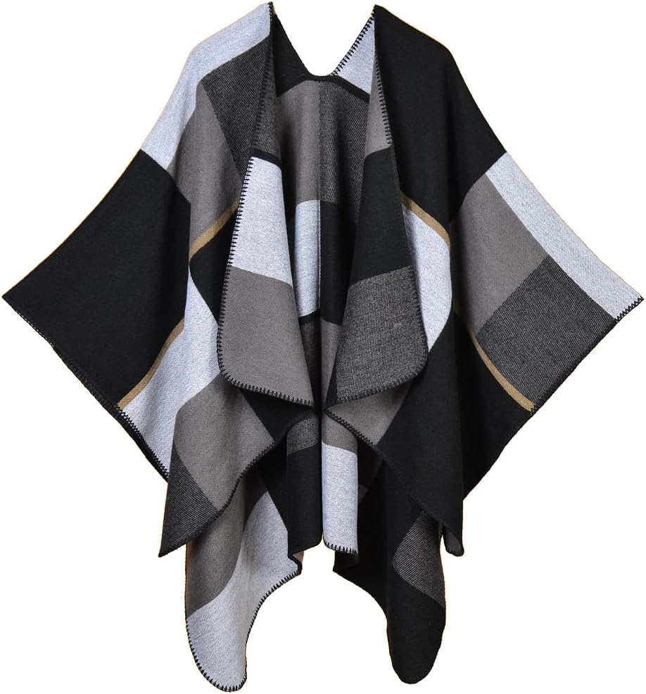 Reversible Women's Plaid Sweater Poncho Cape for Stylish Looks