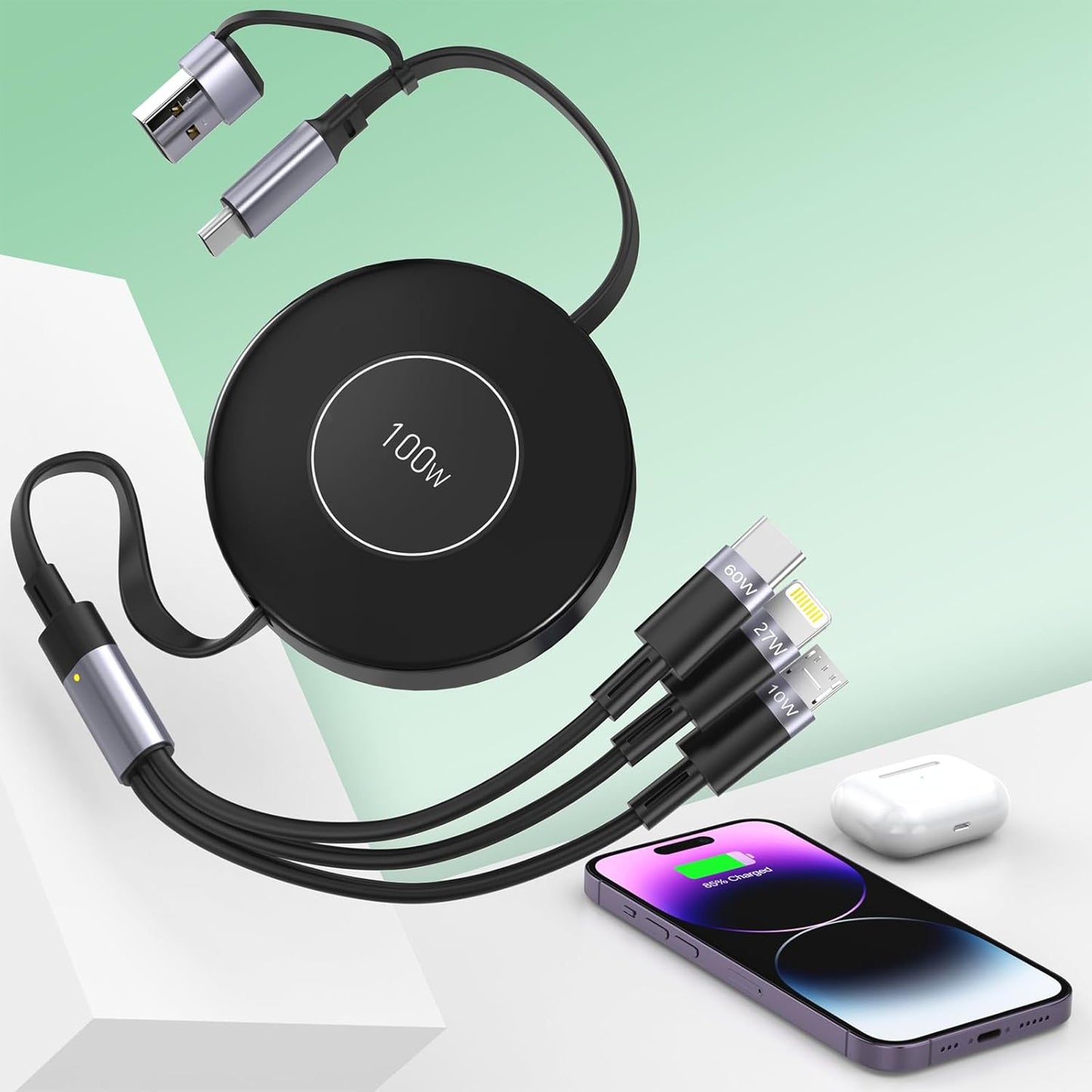 Fast Charge 5-in-1 Retractable iPhone/Android Cable