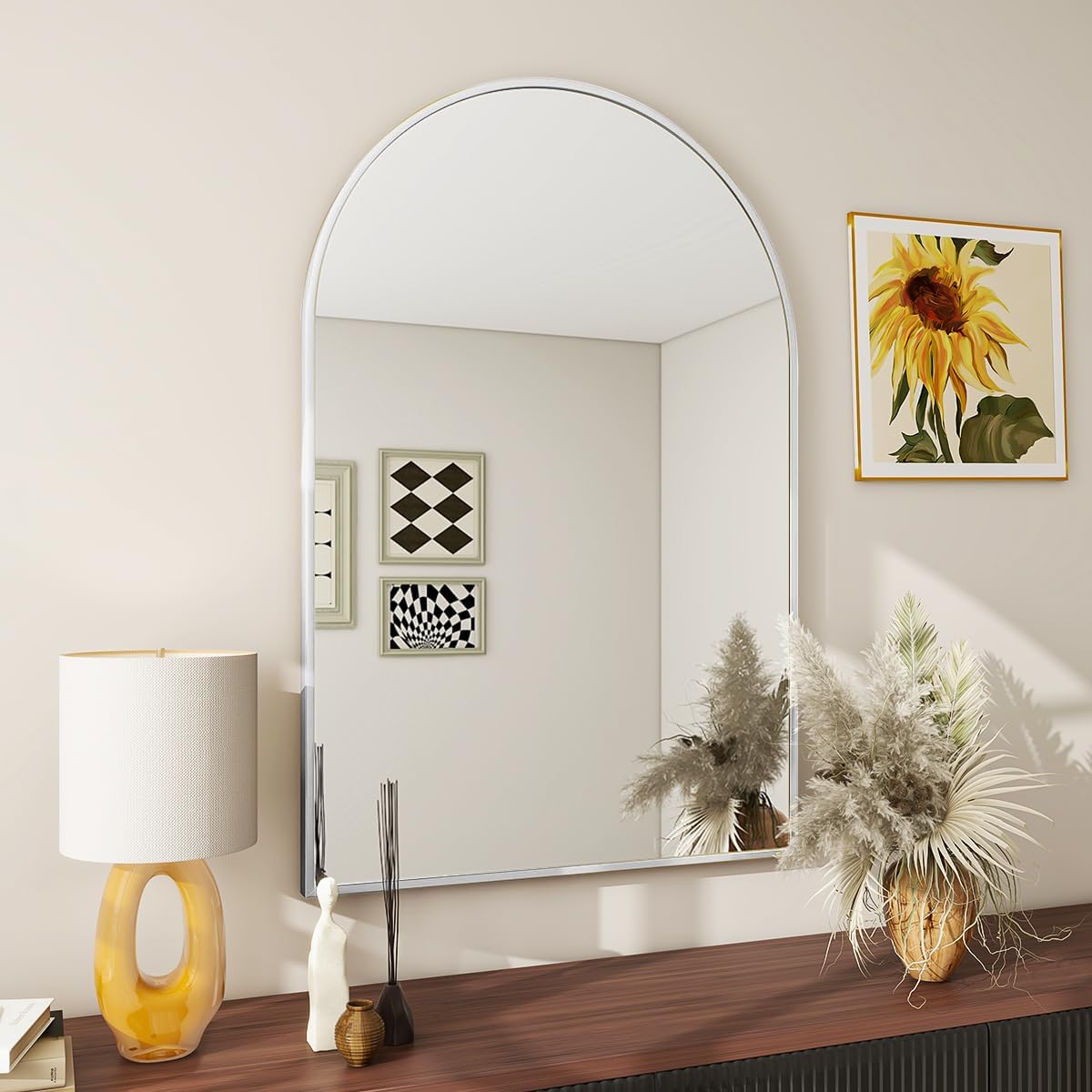 BEAUTYPEAK 24x36 Arch Bathroom Mirror for Elegant Spaces
