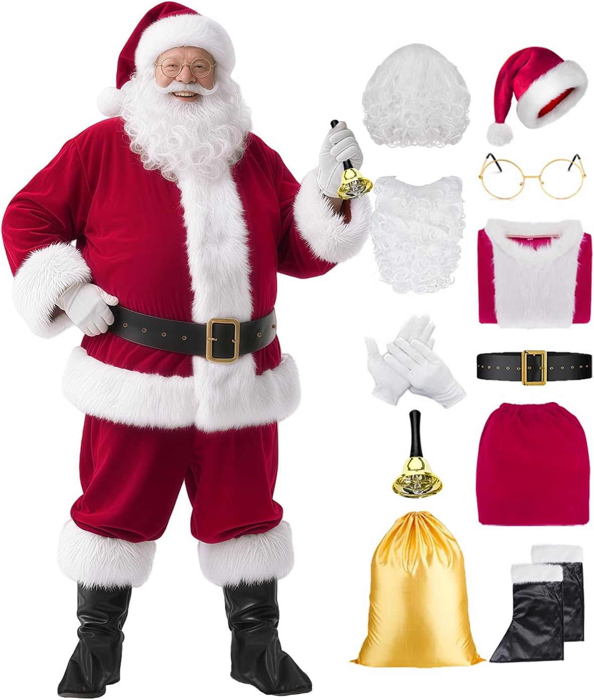 Deluxe Santa Claus Costume Set for Men and Women - 11pcs Outfit