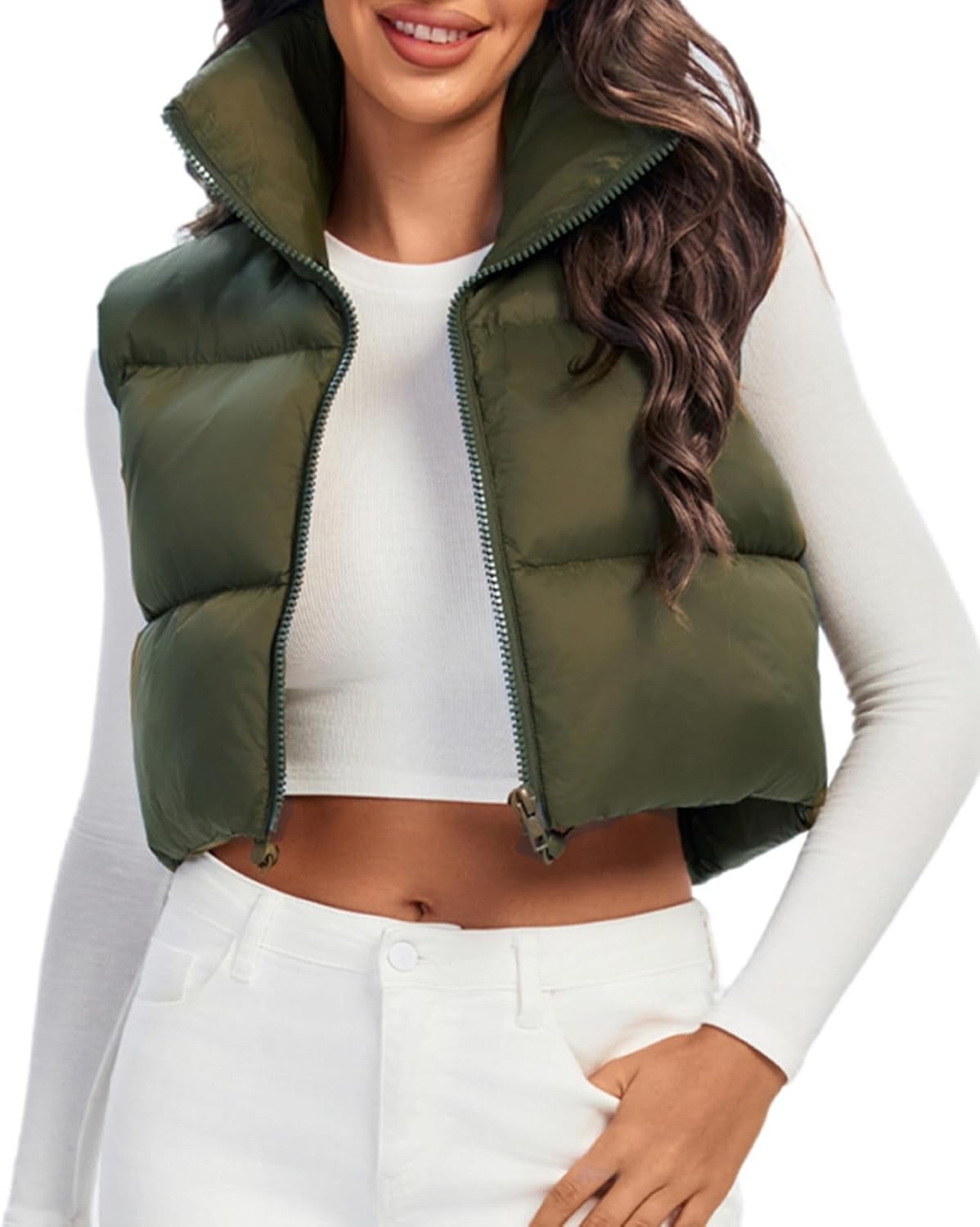 Fuinloth Women's Padded Vest: Stylish Lightweight Zip Crop Gilet