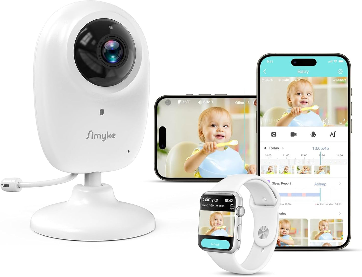 Simyke Smart Baby Monitor: Cry Detection, Clear HD Vision