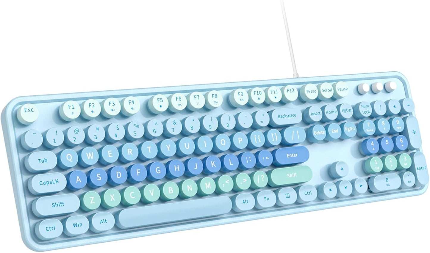 Large Print USB Retro Keyboard - Enhanced Visibility - Blue
