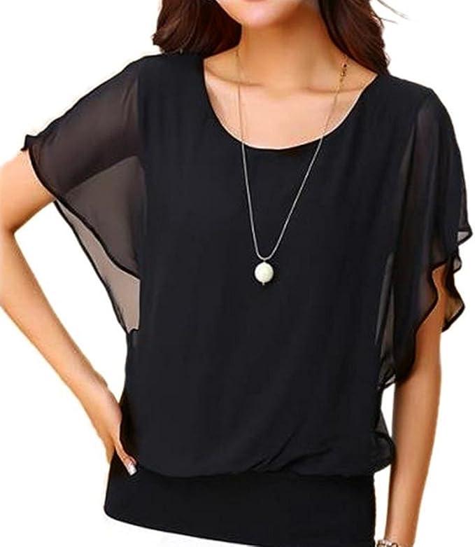VIISHOW Women's Summer Loose Casual Short Sleeve Chiffon Top