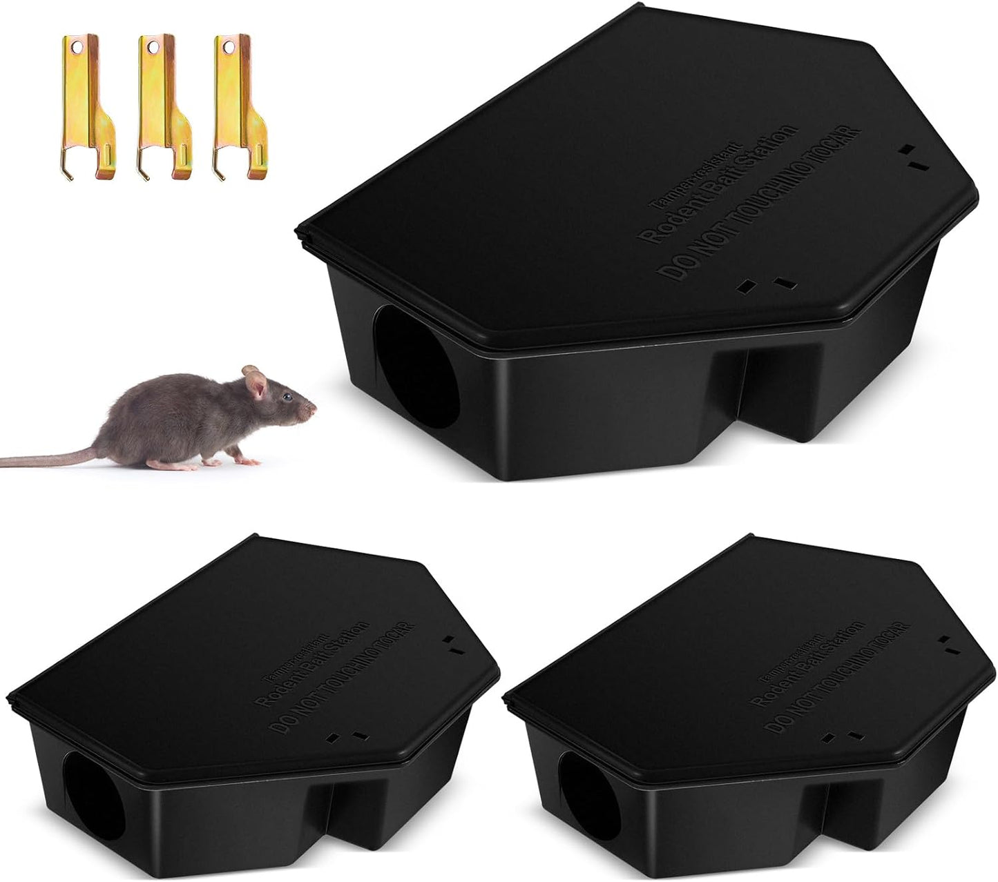 Qualirey Rat Bait Station 3 Pcs for Safe Rodent Control Indoor Outdoor