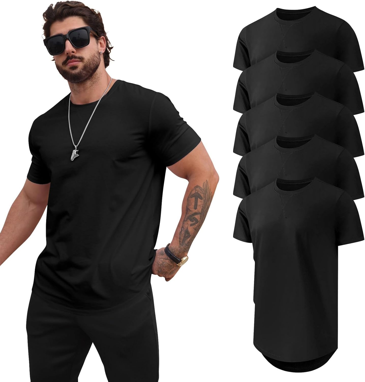 Mens T Shirts Casual Hipster Longline Crewneck Tee Shirts