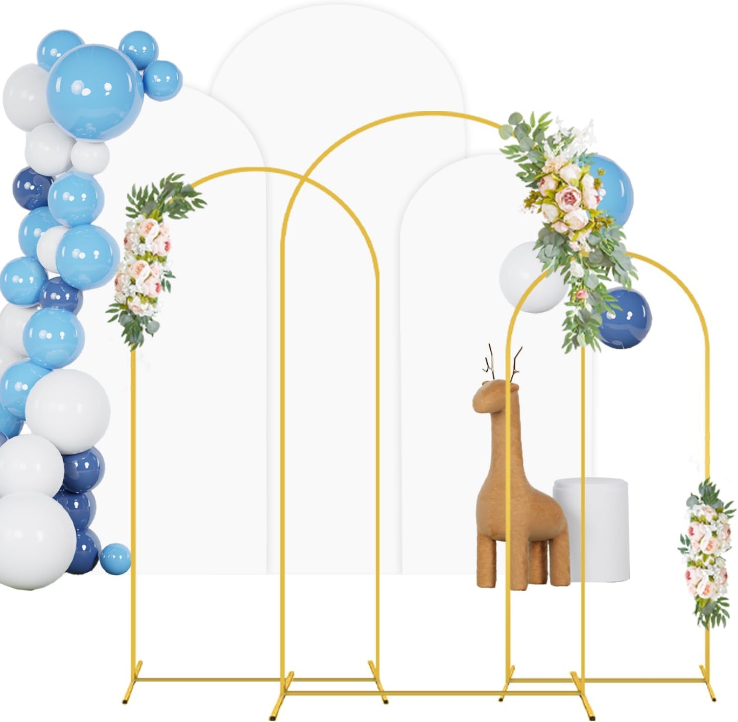 Set of 3 Metal Backdrop Stand with White Spandex Cover for Events
