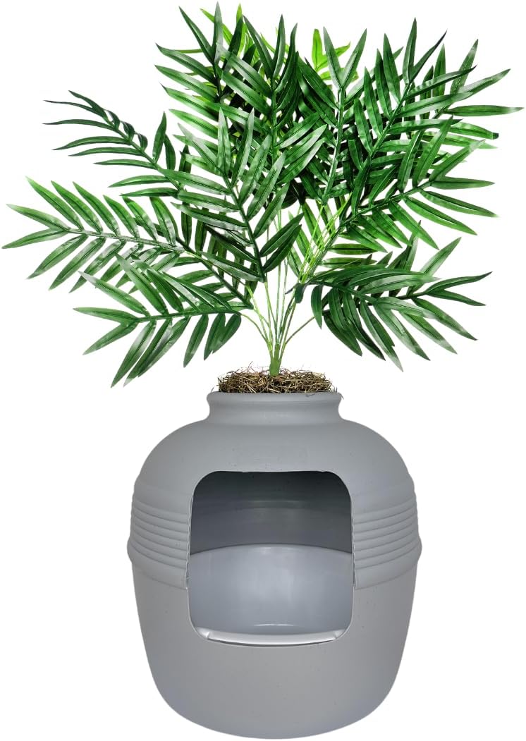 Hidden Cat Litter Box Enclosure with Decorative Planter Design