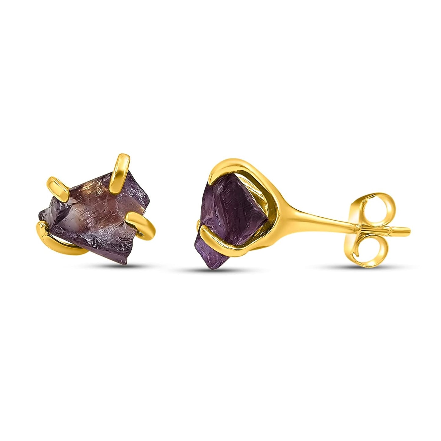 Natural Raw Alexandrite Stud Earrings in Yellow Gold Over Silver