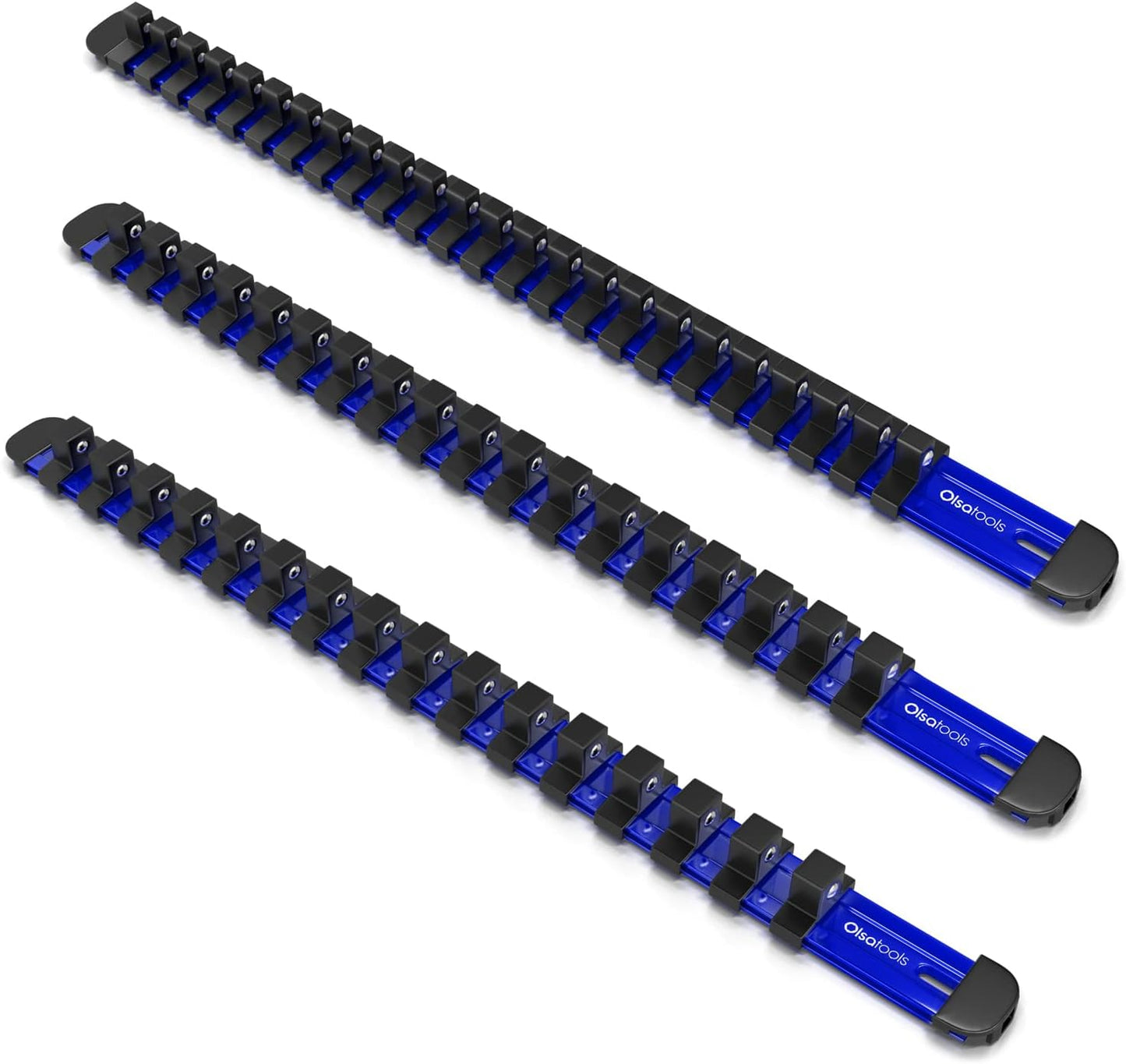 Olsa Tools 3 Pc Set Aluminum Socket Organizer with Locking Caps