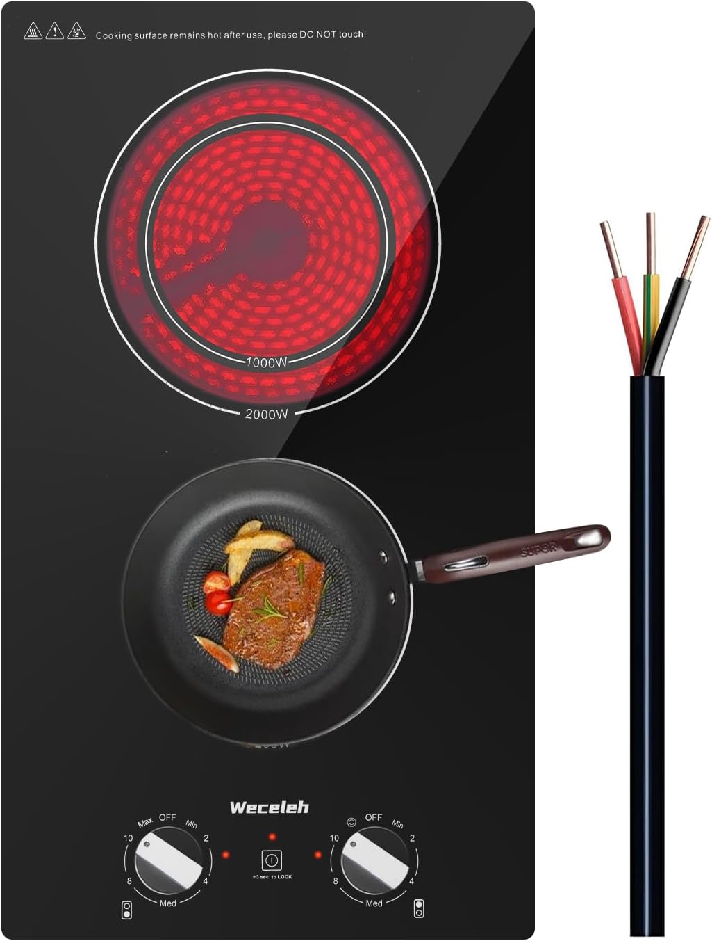 2 Burner Electric Cooktop with Knob Control for Easy Cooking