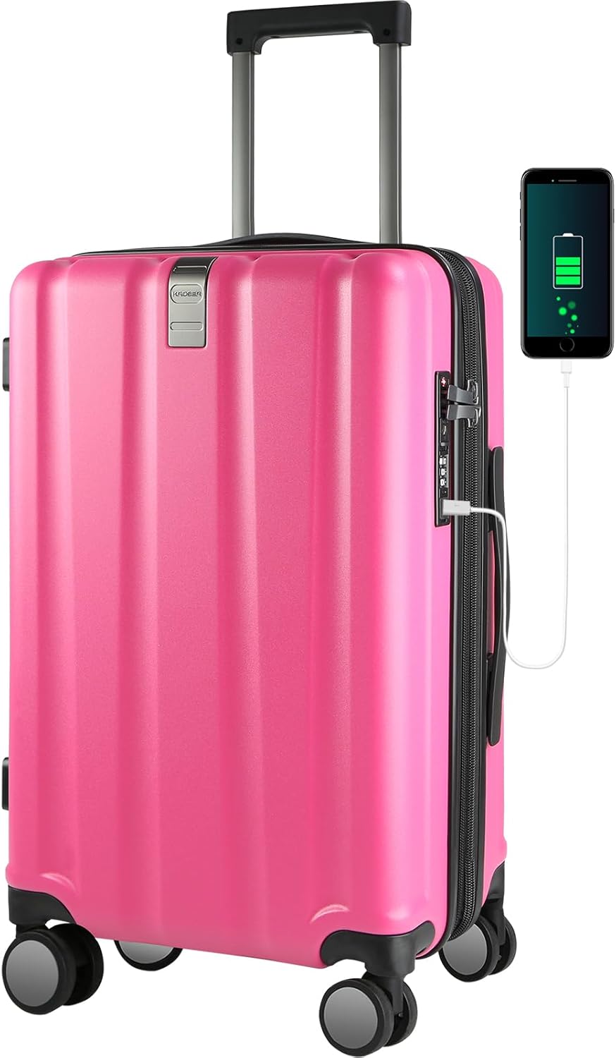 KROSER Hardside Expandable Carry On Luggage with USB Port