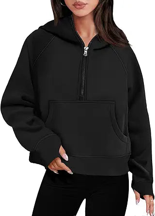 ANRABESS Women Half Zip Cropped Hoodies for Winter Style