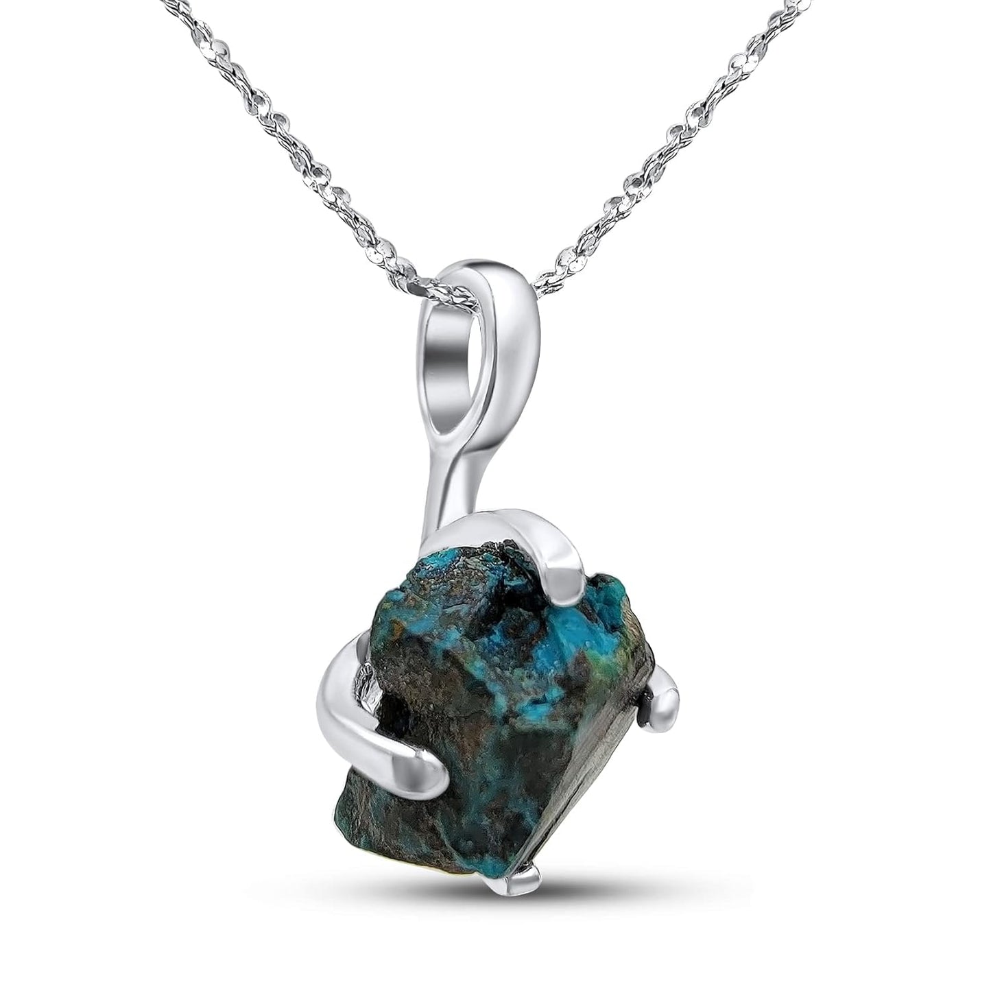 Natural Raw Chrysocolla Gemstone Pendant Necklace for Her
