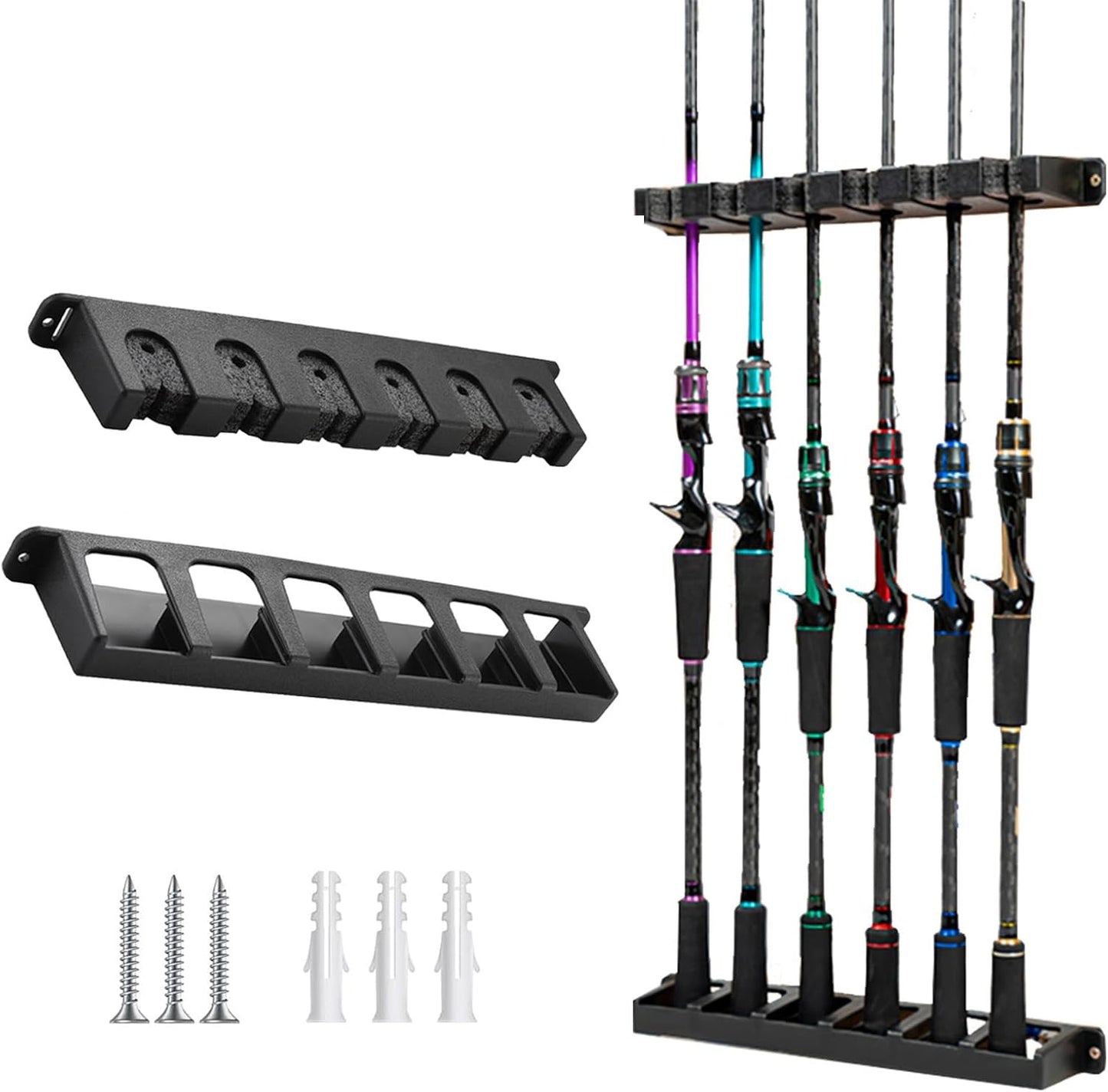 Vertical Garage Fishing Rod Holder - Store 6 Rods Easily!