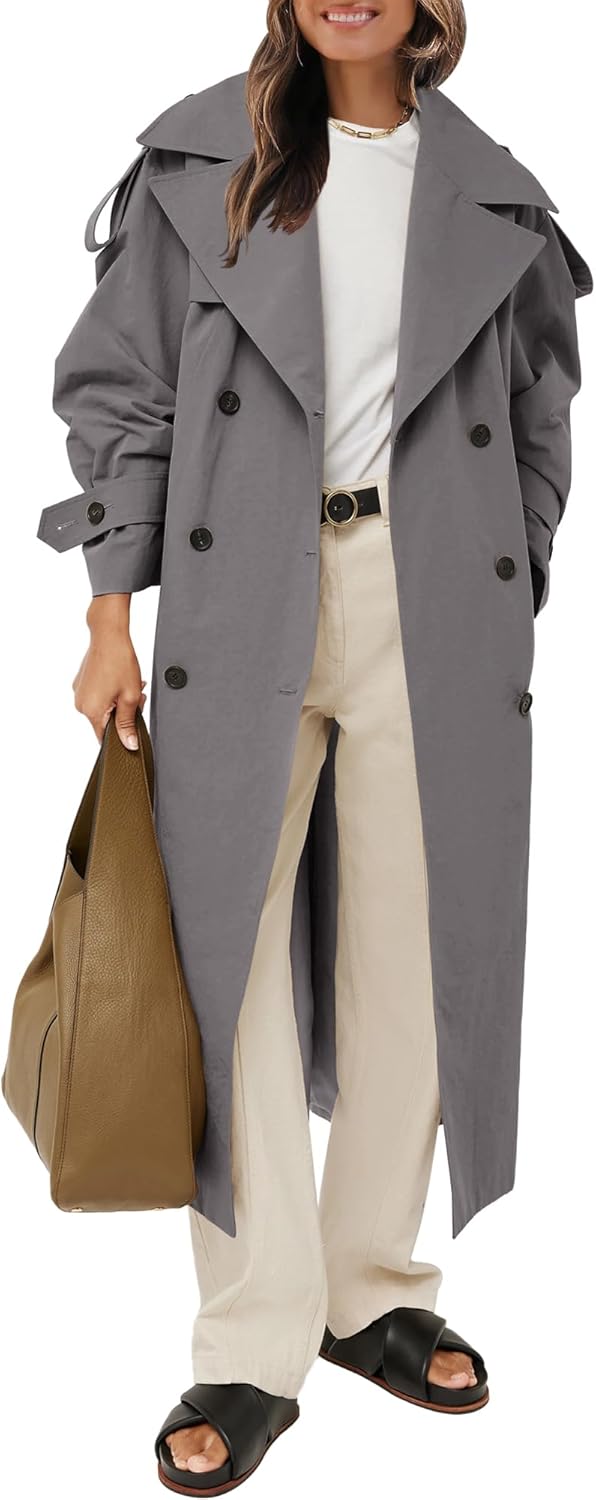 Farktop Womens Oversized Long Trench Coat for Stylish Elegance