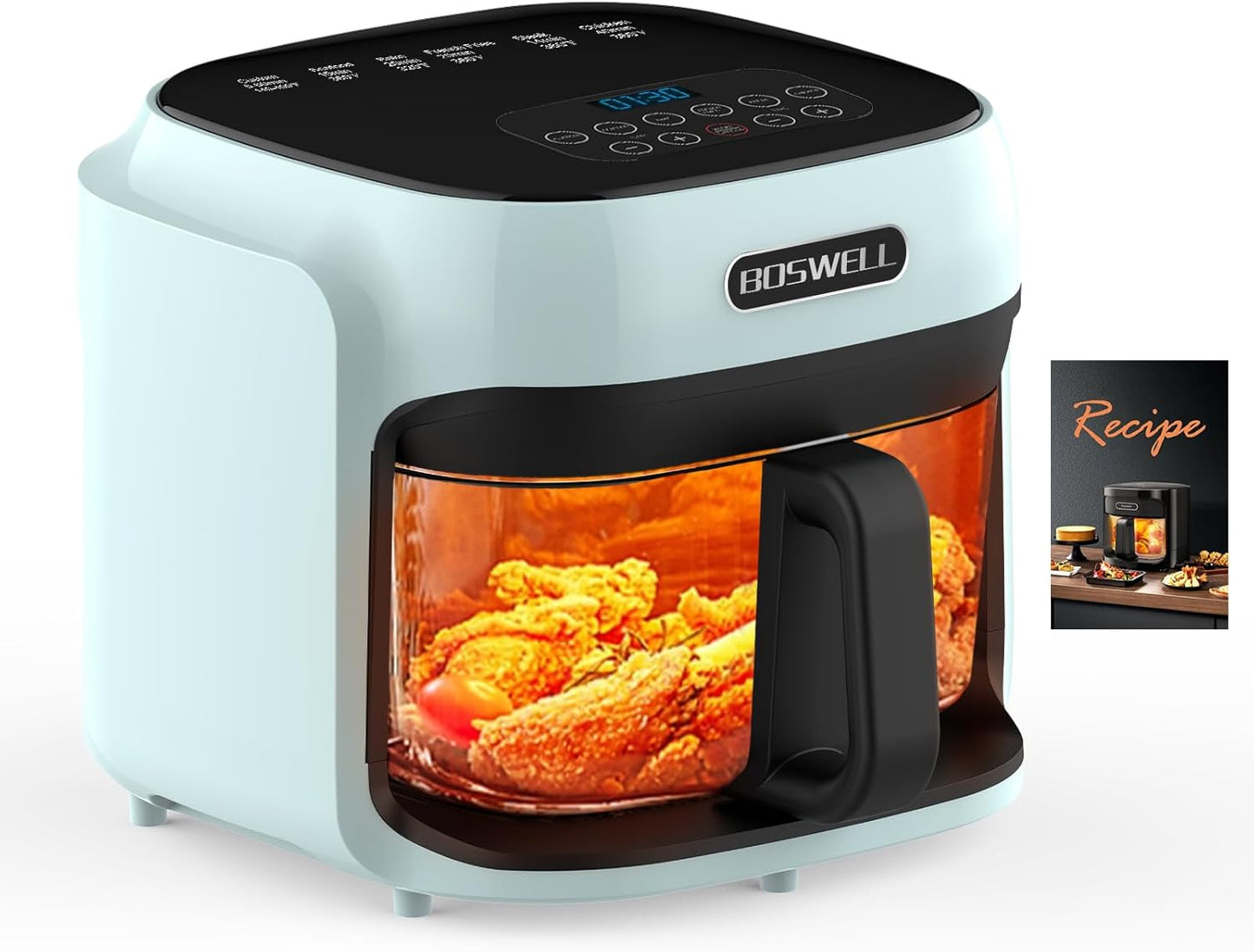 BOSWELL 7.5 QT Glass Air Fryer with Transparent Fry Bowl