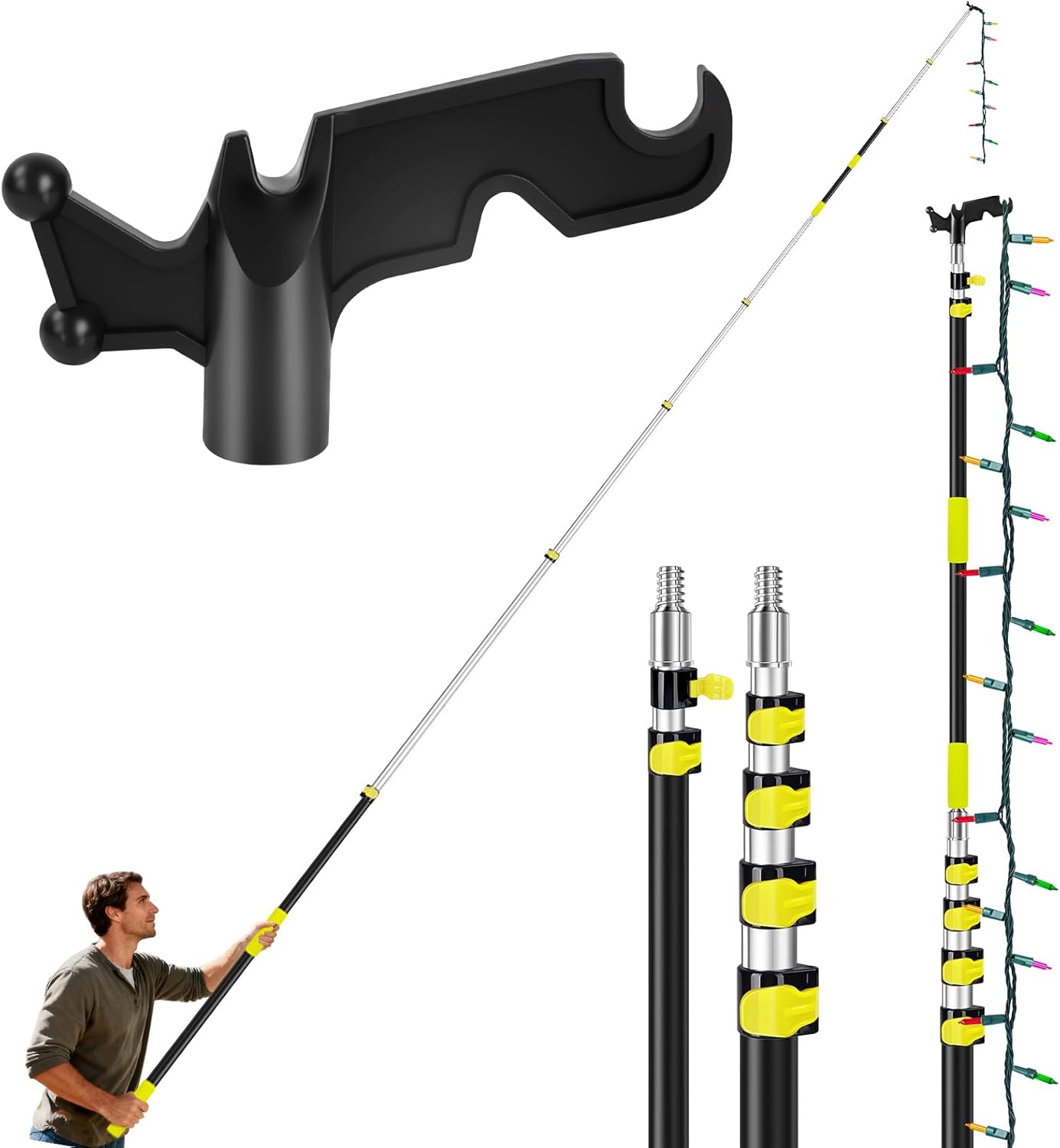 23 Ft Telescopic Extension Pole for Hanging Christmas Lights